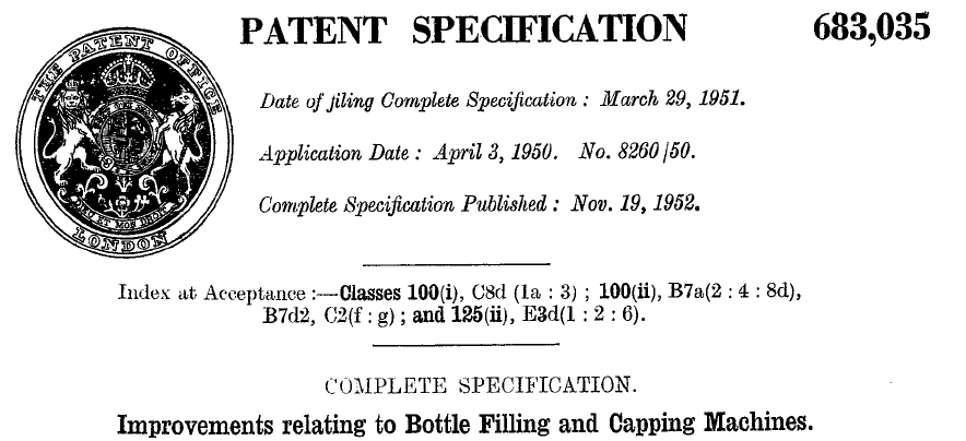 GB683035 (A) - Improvements relating to bottle filling and capping machines